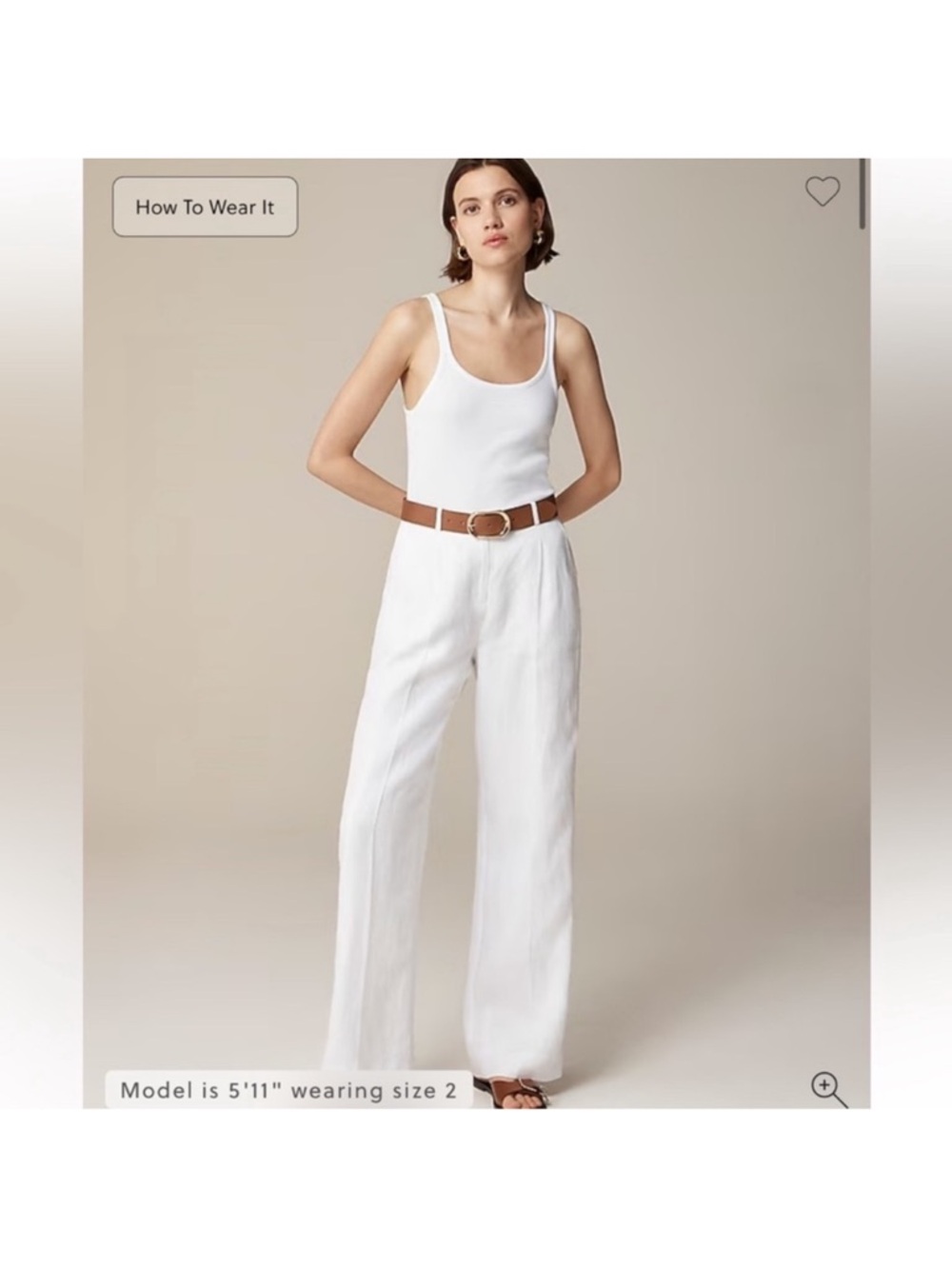 J. Crew Essential wide leg pant in 100% linen- white